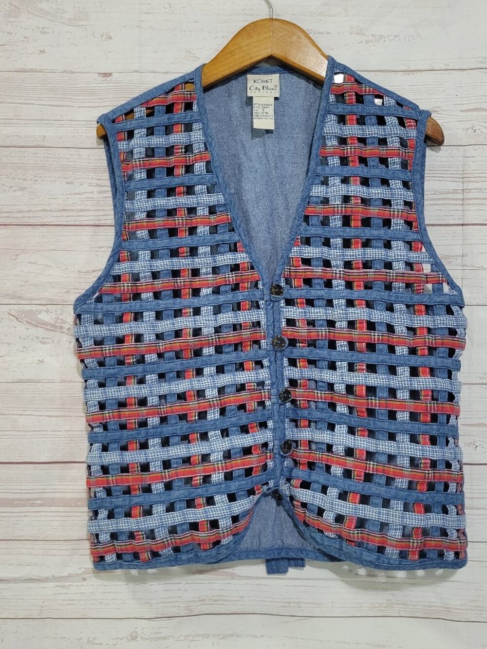 Koret City Blues Petites Woven Denim Vest Womens Small Vintage Americana Grandma
